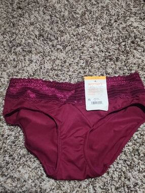 Warner's Maroon Lace-Trim Bikini Briefs